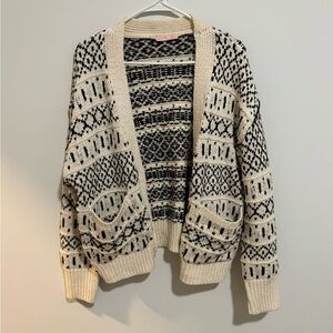 Elegant Black and Cream Patterned Cardigan